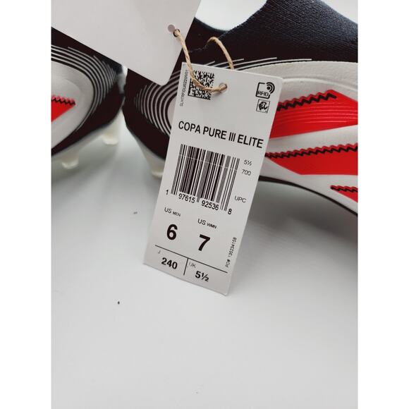 Mens Size 6 Adidas Copa Pure 3 Elite Ll Fg Cloud White/ Black IH0076 Women’s 7